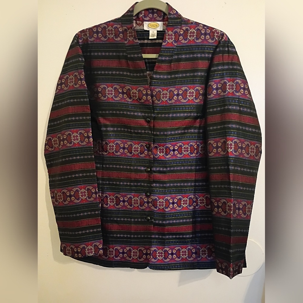 VTG‎ Talbots Women's Multicolor Paisley Button-Up Jacket 98% Silk Sz 14